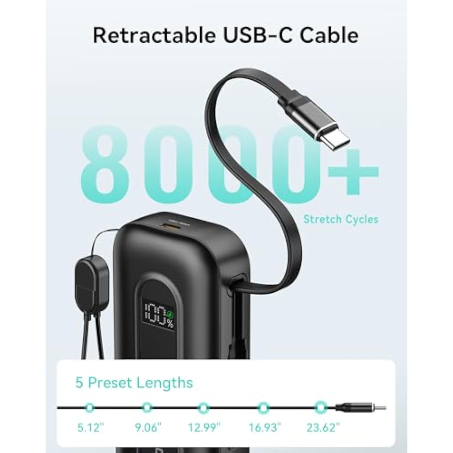 Portable Charger,30W Power Bank With Retractable Cables,10000Mah Fast Charging Battery Pack,Smart Digital Display,Travel Powerbank,Compatible With Iphone 16/15/14/13 Series, Ipad