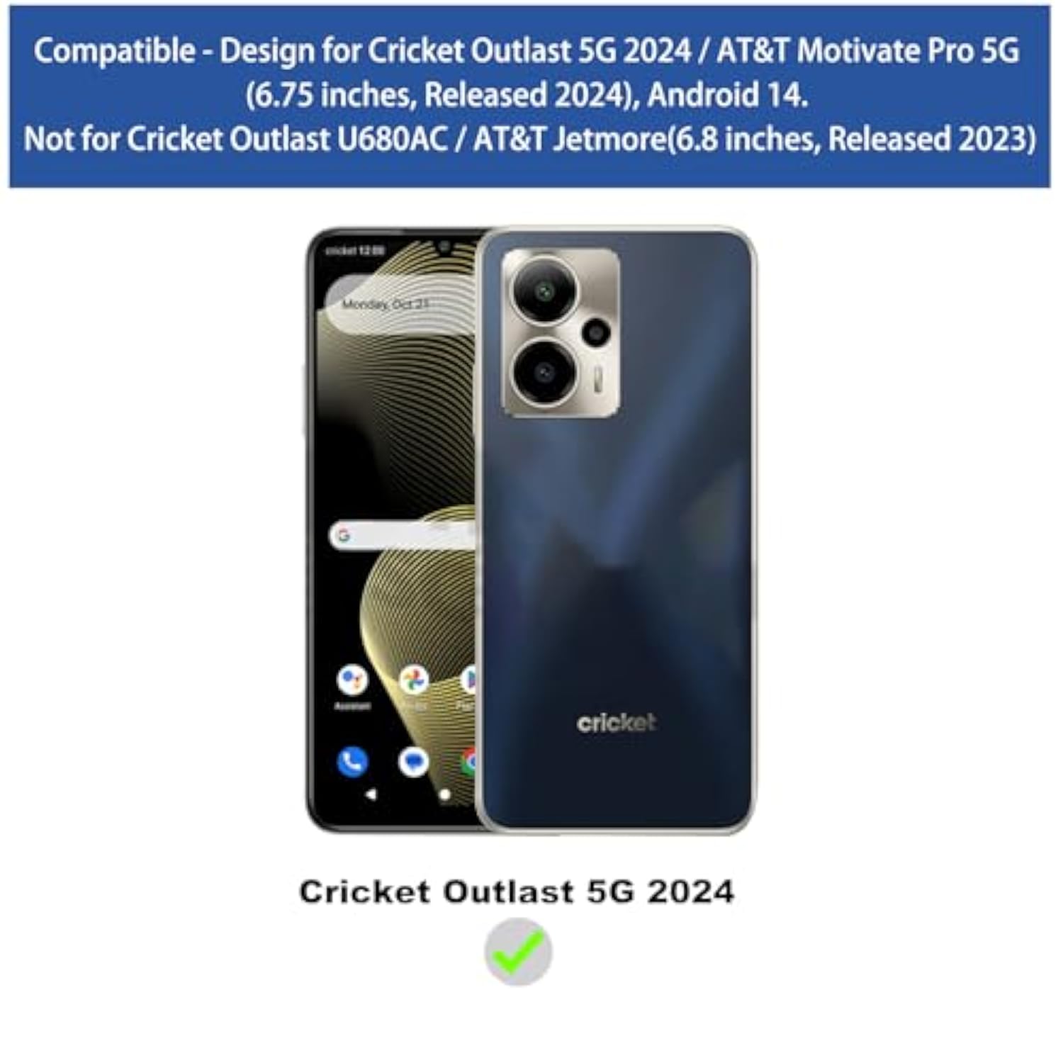 For At&T Motivate Pro 5G Case, Cricket Outlast 5G 2024 Phone Case, With Screen Protector, Dual Layer Shockproof Silicone Bumper, Non Slip Back, Heavy Duty Rugged Cell Phone Cover-Black