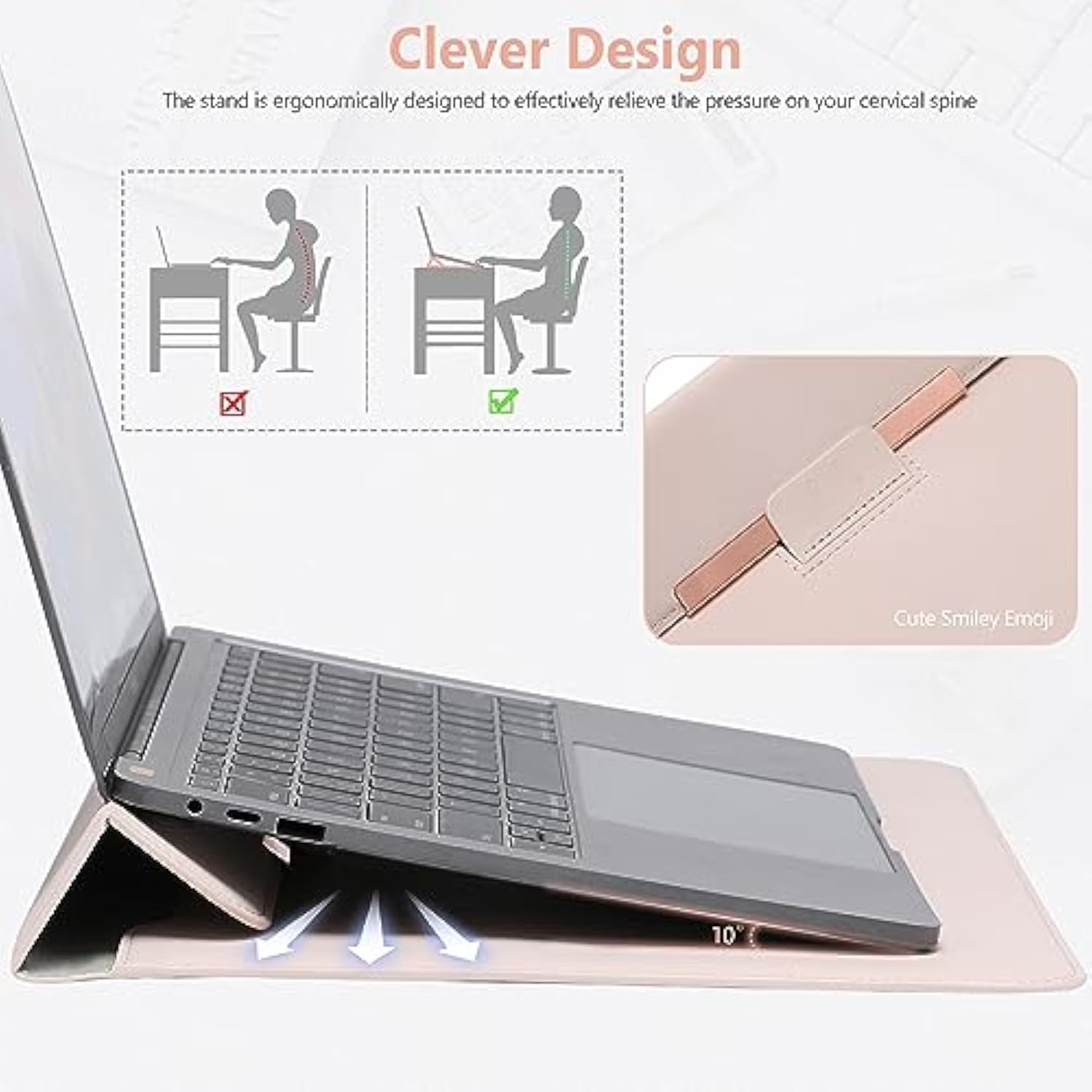 13.3-14 Inch Laptop Sleeve Case With Stand For Macbook Pro 14 M4/M3/M2/M1 2025-2021, Macbook Air/Pro 13.3, 13.8/13.5 Surface Laptop, Hp Spectre X360 13/14, Apricot(Smiley)