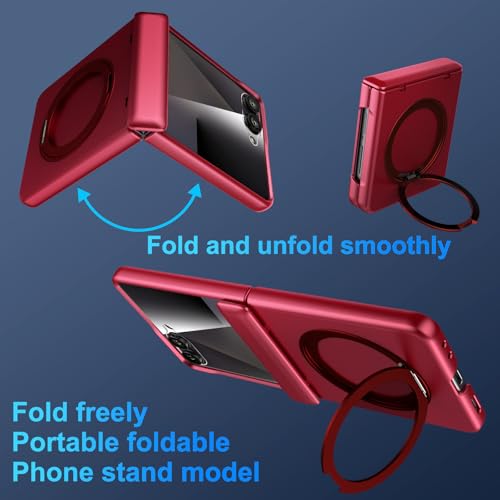 Magnetic Case for Samsung Galaxy Z Flip 7 Case, Compatible with Mag-Safe, Center Hinge Protection, 360° Rotating Finger Ring Holder with Built-in