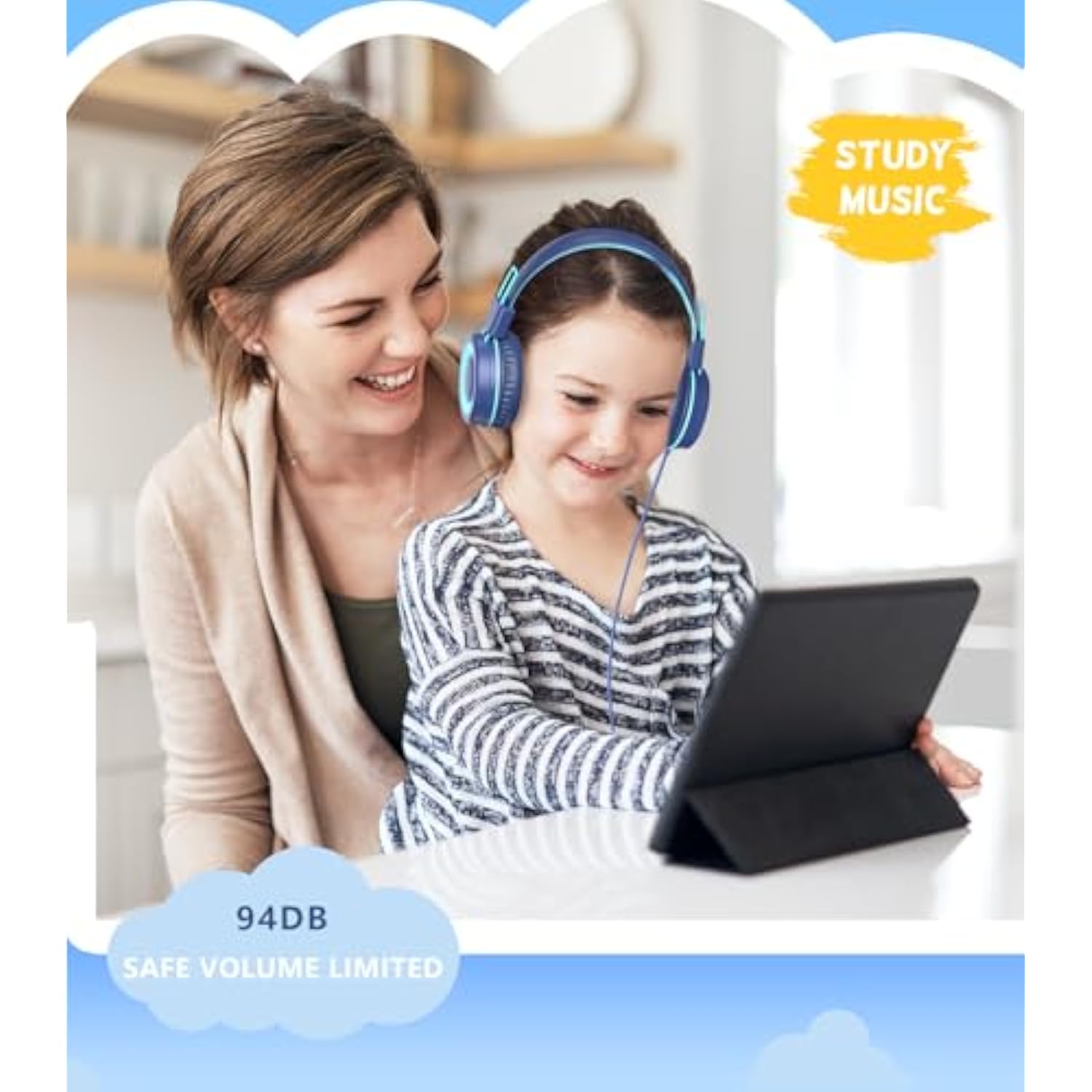 Upgrade Usb Type C Kids Headphone For School, 94Db Safe Volume Limited, Hd Stereo Sound, Foldable Lightweight On-Ear Headphones For Boys/Girls/Students/Tablet/Travel (Dark Blue)