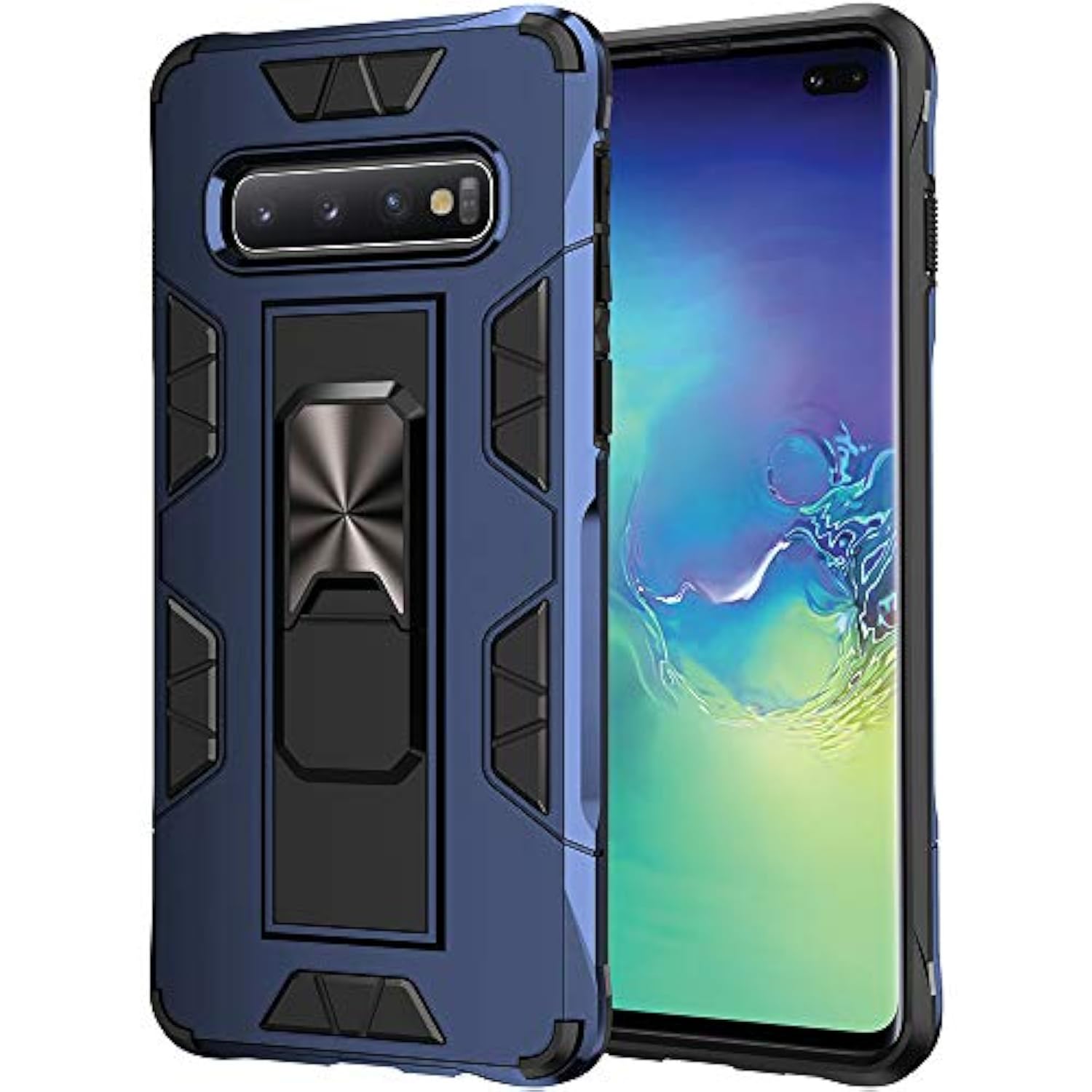 For Samsung Galaxy S10 Plus Case Grade Built-In Kickstand Case Holder Armor Heavy Duty Shockproof Cover Protective For Samsung Galaxy S10+ Plus Phone Case (Blue)