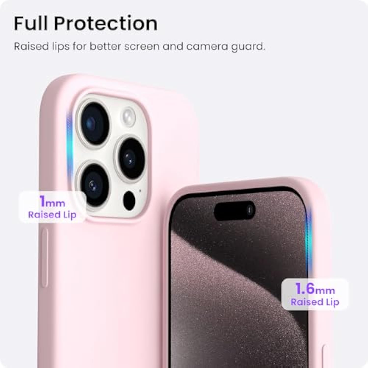 Compatible With Iphone 15 Pro Case 6.1", Liquid Silicone 3 Layers Full Covered Soft Gel Rubber Cover, Shockproof Protective Slim Phone Case With Anti-Scratch Microfiber Lining-Chalk Pink