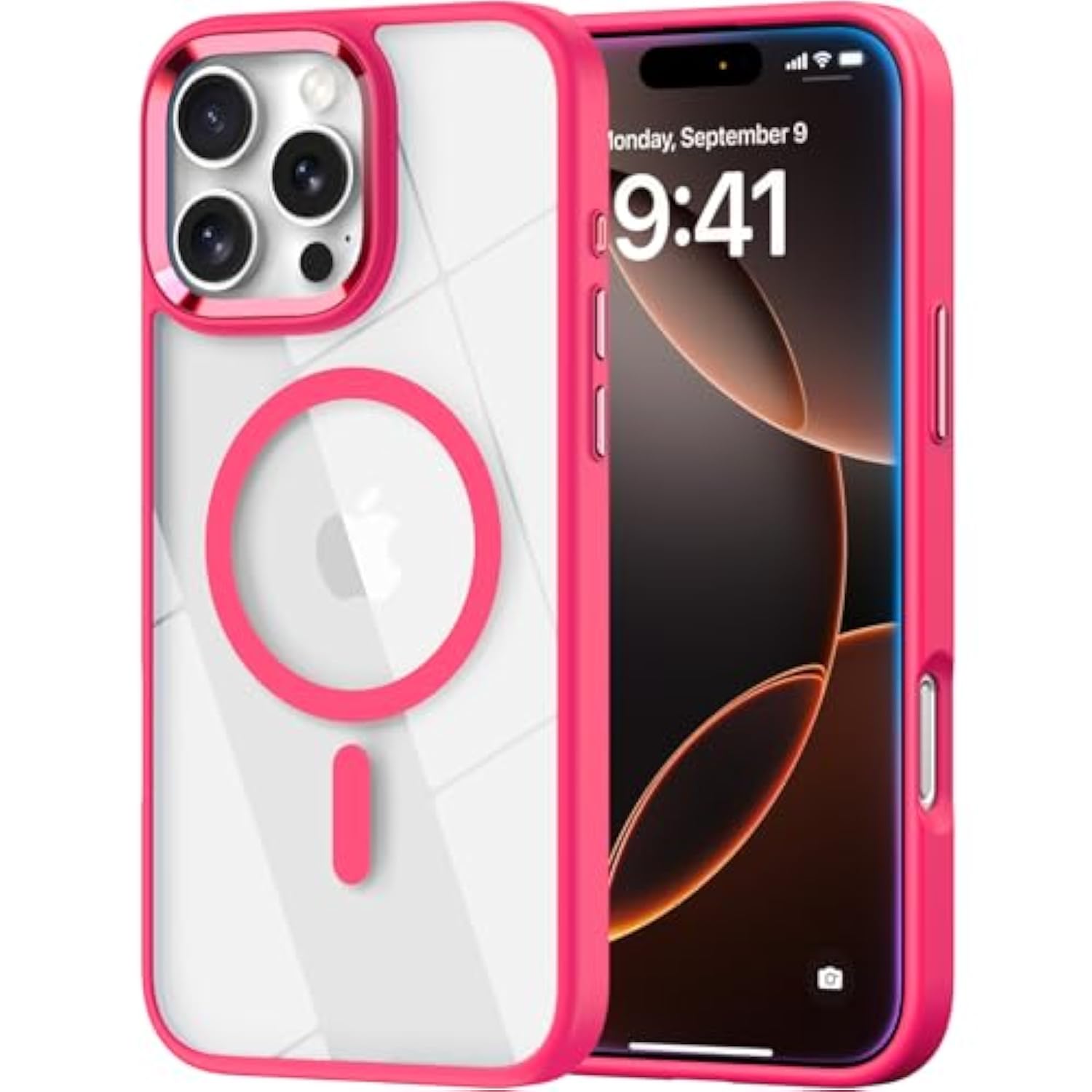 Magnetic For Iphone 16 Pro Max Case, [Compatible With Magsafe] [Military-Grade Protection] Clear Hard Back&Soft Tpu Frame Shockproof Protective Case For Iphone 16 Pro Max-6.9'' ?Hot Pink?