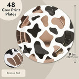 Cow Print Paper Plates - 9-Inch, 48 Count, Brown Foil Cow Print - For Barnyard Party & Baby Shower Decorations - Cowprint Party Supplies