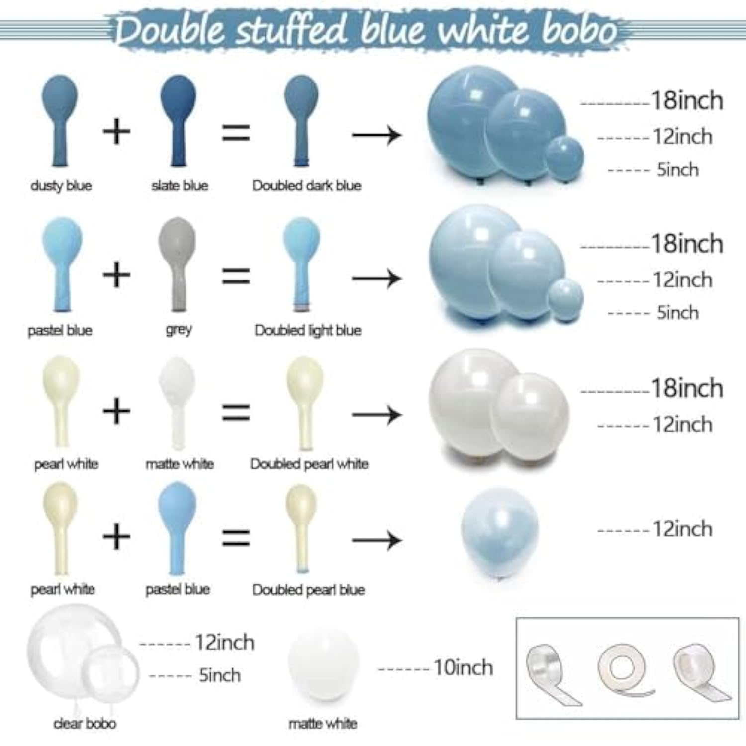 Dusty Blue & White Balloon Arch Kit Double Stuffed Balloons for Winter and Party Decor