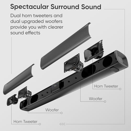 Sound Bar for Smart TV, 80W Surround Sound System, 2-in-1 Detachable Design, 2.0 Channel Soundbar, 4 Woofers & Dual Horn Tweeters, Bluetooth5.3 ARC