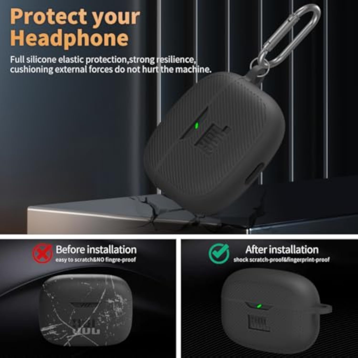 Silicone Protective Case Cover for JBL Vibe 200TWS and JBL Beam, Shock Resistant and Anti-Scratch, Compatible Devices, Includes Carabiner