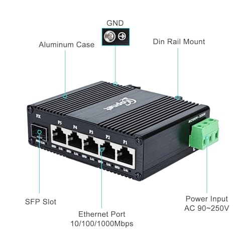 90~250V Ac Input Industrial 6 Ports Gigabit Ethernet Switch 5 Port Rj45 10/100/1000Mbps Din Rail Mount Network Switch With Sfp Slot Copper To Fiber Switch