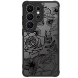 Cute Phone Case for Samsung Galaxy S26 Ultra, Aesthetic Black Line Art Floral Rose Pattern, PC and TPU Full Protection Shockproof Cases Cover for Girls Women