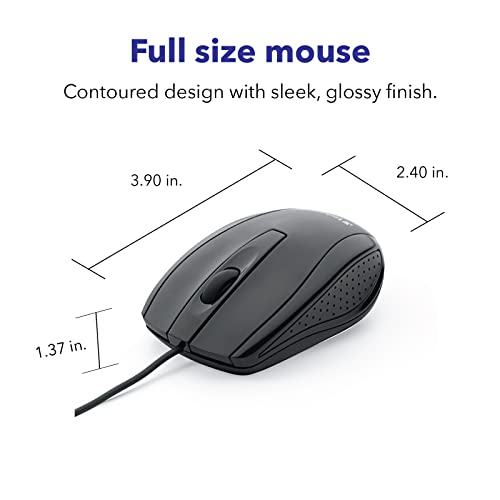 Wired Computer , Corded Usb Mouse For Laptops And Pcs - Right Or Left Hand Use, Black
