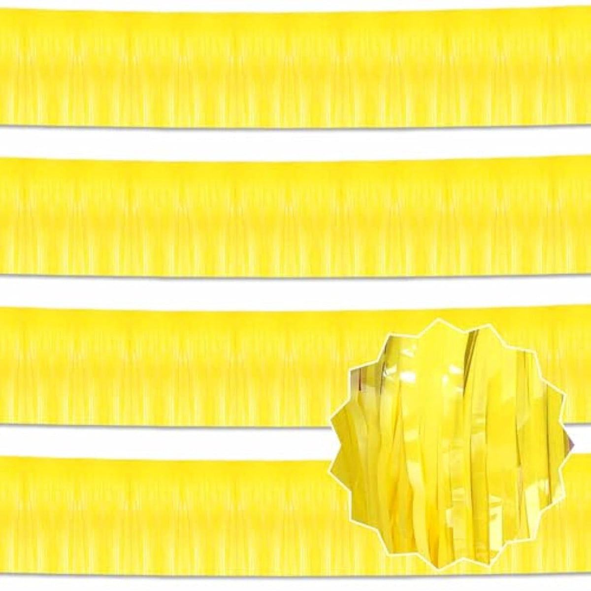 4 Pack 10 Ft Macaron Yellow Foil Fringe Garland Metallic Streamers Tinsel Banner Wall Hanging Garland Backdrop For Parade Floats, Halloween, Christmas, Thanksgiving, New Year Party Decorations
