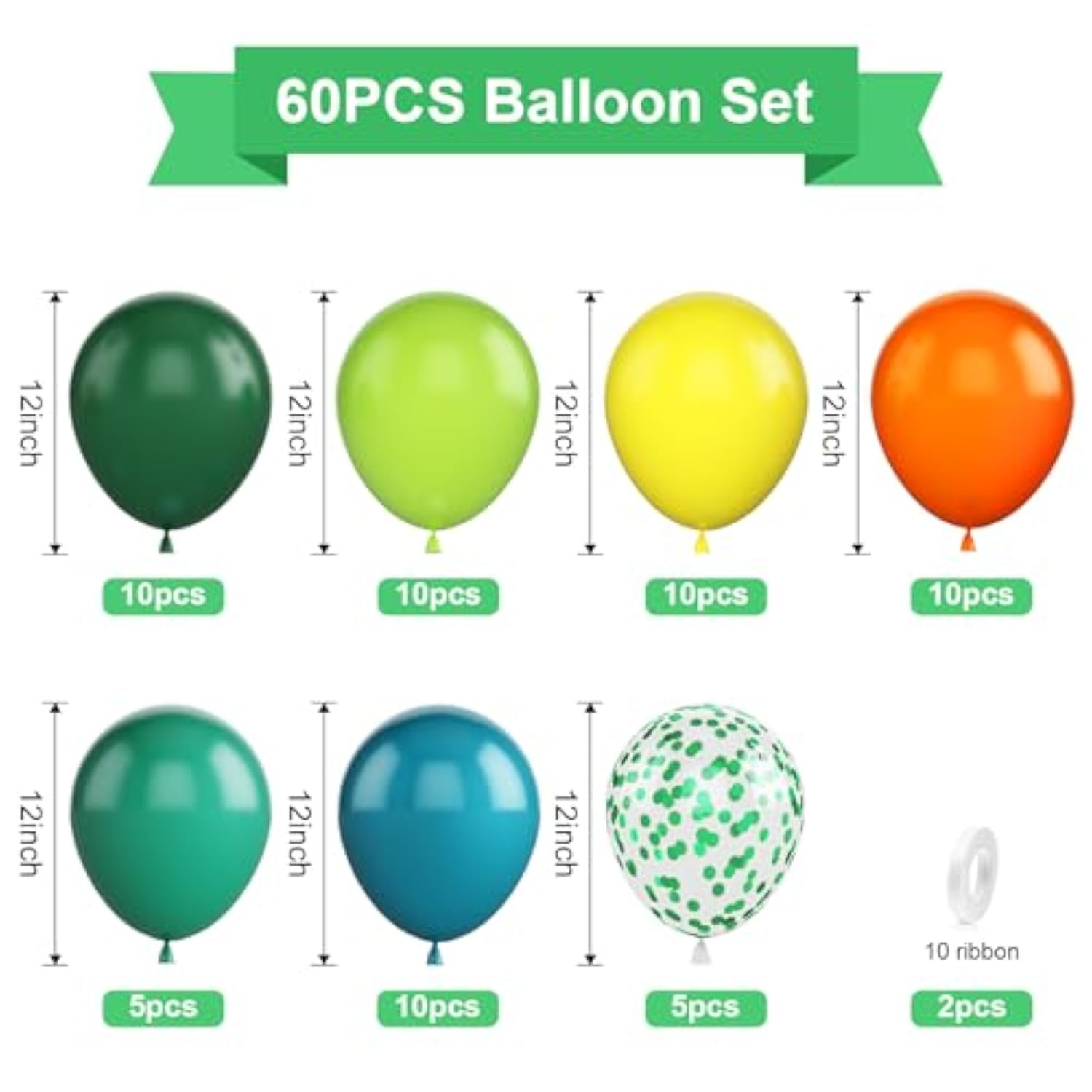 Green Orange Yellow Balloons, 60 Pcs 12 Inch Sage Green Yellow Blue Latex Balloons For Boys Girls Jungle Themed Birthday Wedding Graduation Baby Shower Safari Dinosaur Party Decor