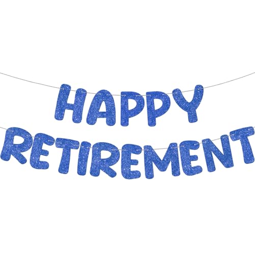 Pre Strung Happy Retirement Banner Glitter Sign, Navy Blue