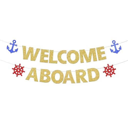 Welcome Aboard Nautical Lighthouse Banner for Boy Baby Shower Birthday Party, Hanging Party Decor Supplies