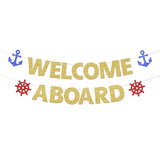 Welcome Aboard Nautical Lighthouse Banner for Boy Baby Shower Birthday Party, Hanging Party Decor Supplies