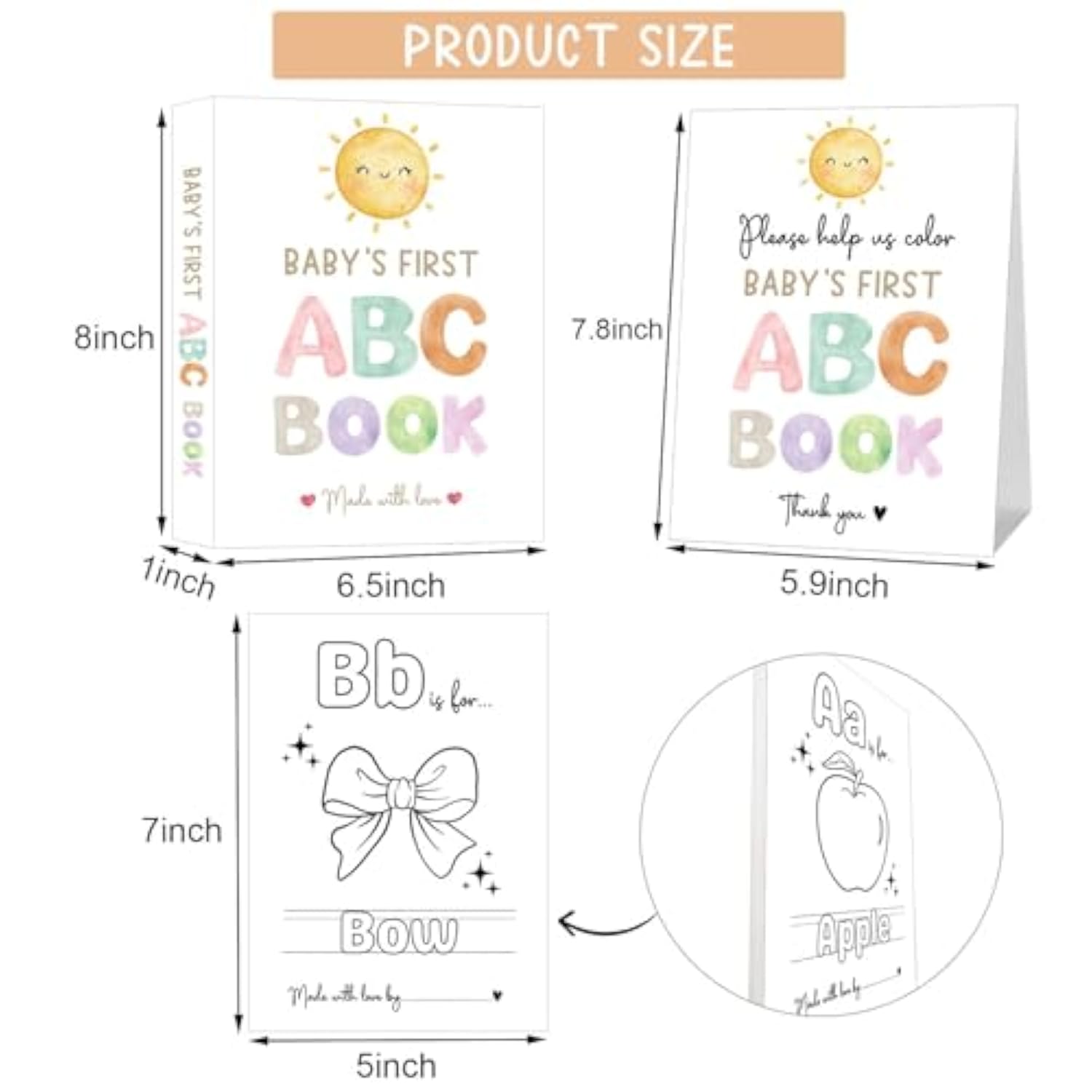 Baby'S First Abc Book Baby Shower Activity Keepsake Game, Boho Sun Abc Coloring Baby Shower Guest Book, Sunshine Baby'S First Alphabet Coloring Book, A To Z Coloring Pages