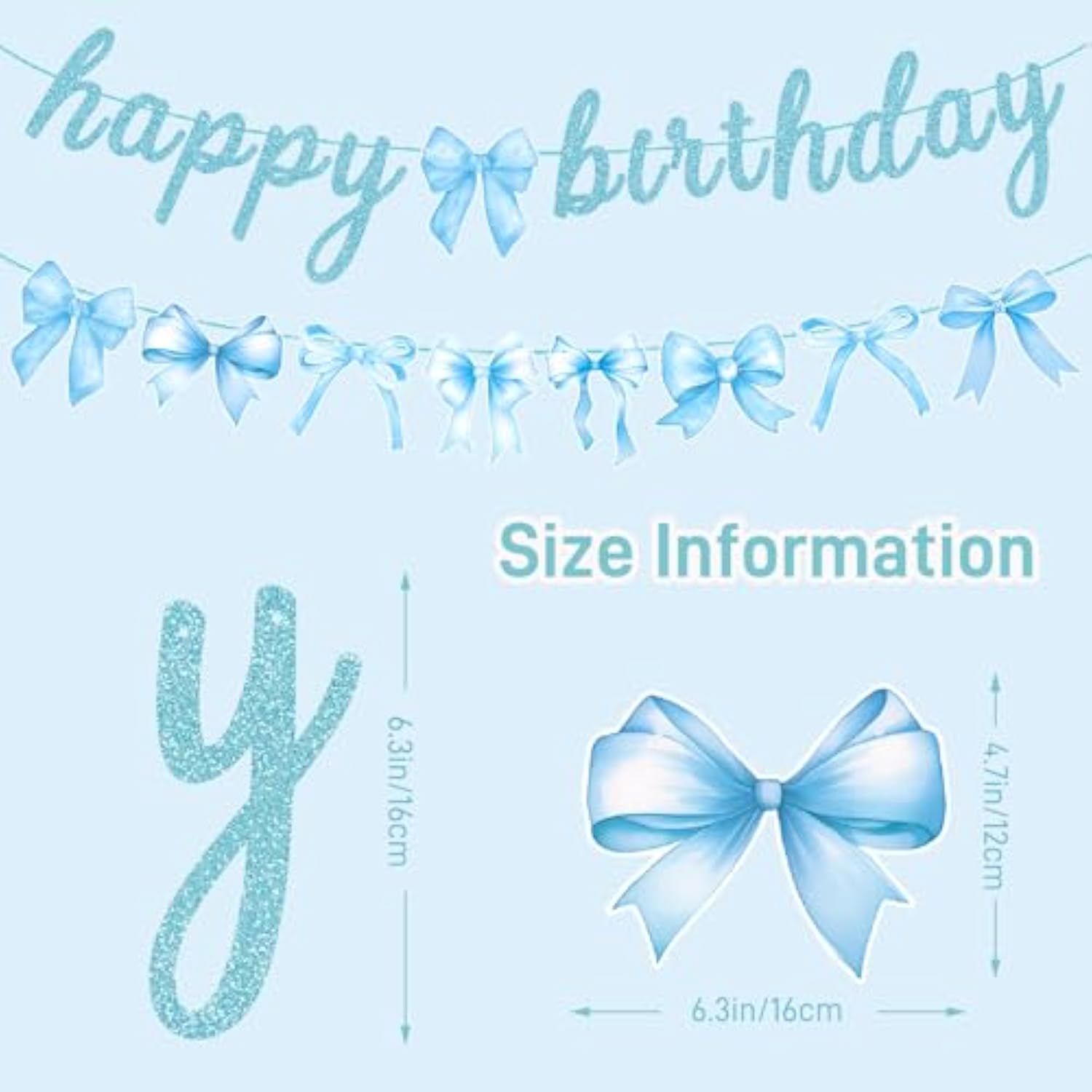 Blue Bow Happy Birthday Banner With Bow Garland For Baby Shower Girls Women Blue Bow Themed Coquette Birthday Party Decorations