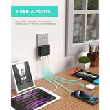 iHome Slim 4-Port USB Wall Charger, AC Pro Multiport Plug Adapter, Phone Charging Block with 4 Ports, Flat USB Wall Adapter for Home & Travel