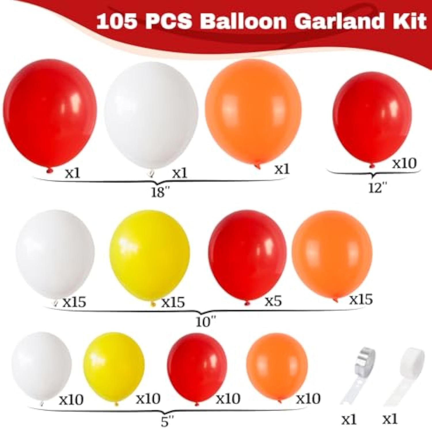 Red Yellow Orange White Balloon Arch Kit Balloons for Firetruck Birthday Boys Party