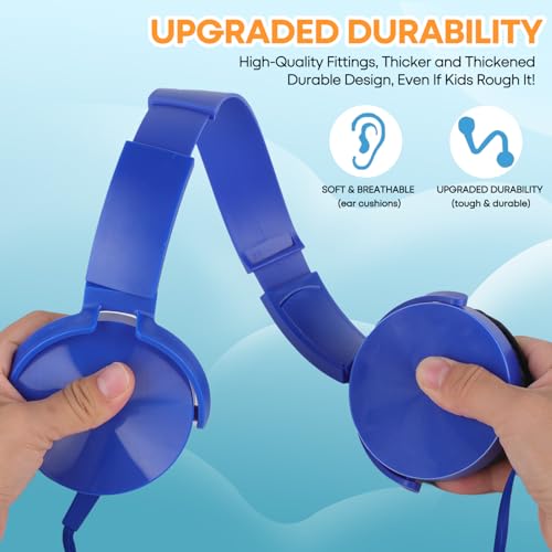Kids Headphones Bulk 5 Pack for School Classroom K-12, Wholesale Class Set Durable Earphones for Students Children Toddler Teens Boys Girls and Adult