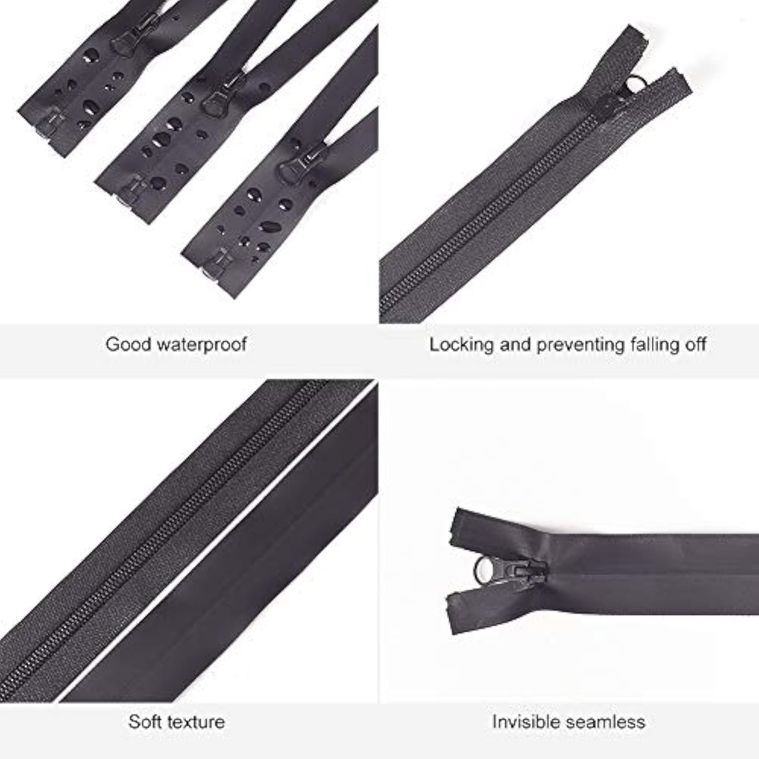 5 Pcs 32 Inch Waterproof Nylon Zippers #5 Black Water Resistant Zipper