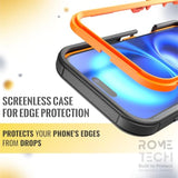 Designed For Iphone 16 Case With Belt Clip Holster & Kickstand, Screenless Dual-Layer Shockproof Phone Case - Black & Orange