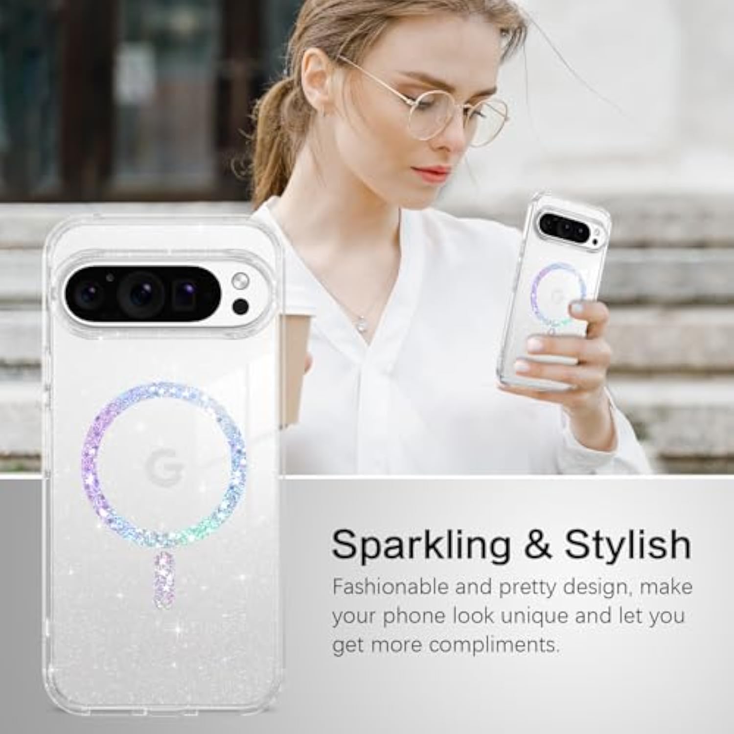 Magnetic For Google Pixel 10 Pro Case, Clear Crystal Glitter Bling Phone Case Pixel 10 Pro [Compatible With Magsafe], Shockproof Sparkly Cute Women Girl Cover For Pixel10 Pro, Glitter Clear