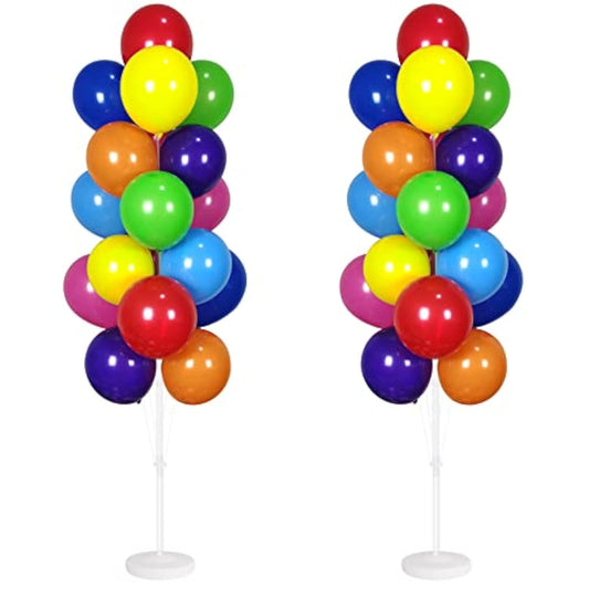Balloon Column Kit Set Of 2 With Balloons Included - Balloon Stand With Base, And Pole,Balloon Tower Backdrop Decoration For Wedding, Baby Shower, Birthday Party, Or Bachelorette Parties (Rainbow)