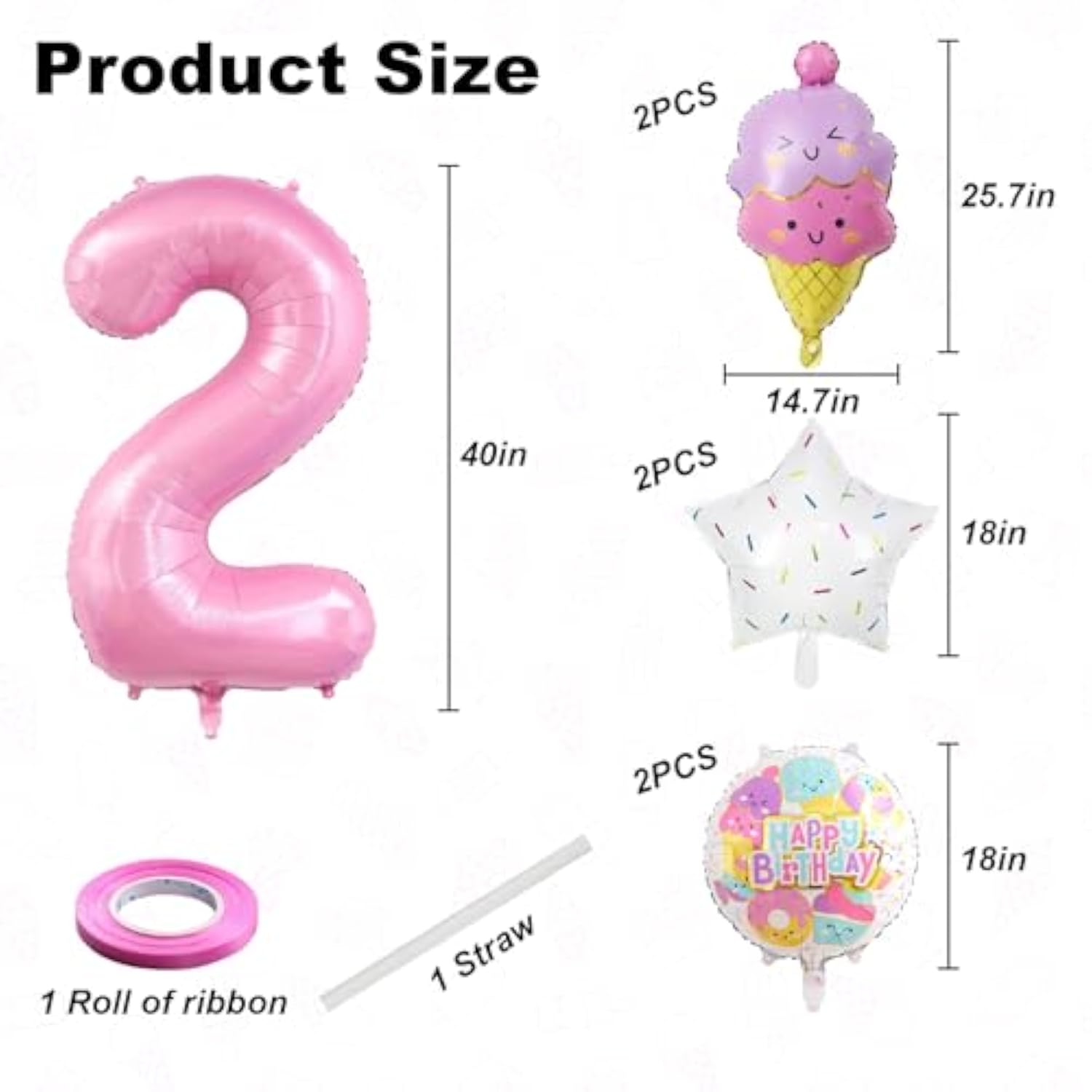 Pink Ice Cream Number 2 Balloon Ice Cream Theme Party Decor