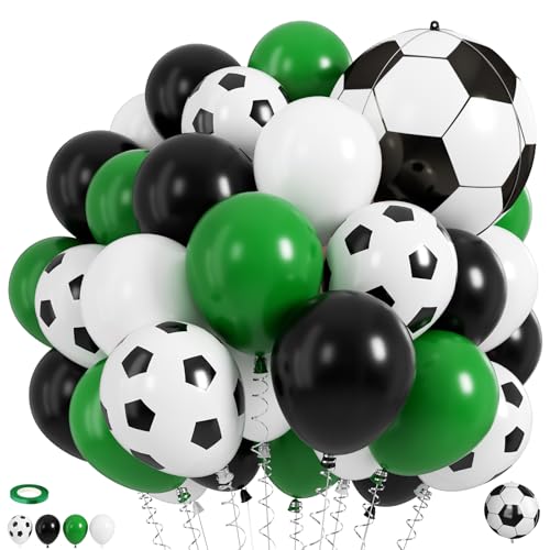 50 Pcs Black Green Soccer Balloons for Soccer Birthday and Team Party Decor