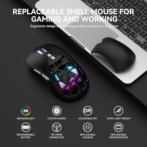 Wireless Gaming Mouse,Rechargeable Rgb Programmable Macro Mouse,10000 Dpi,Tri-Mode 2.4Ghz/Bt 5.0 With Wired,3.7V 500Mah Built-In Battery For Laptop Desktop Pc Macbook Chromebook - Black