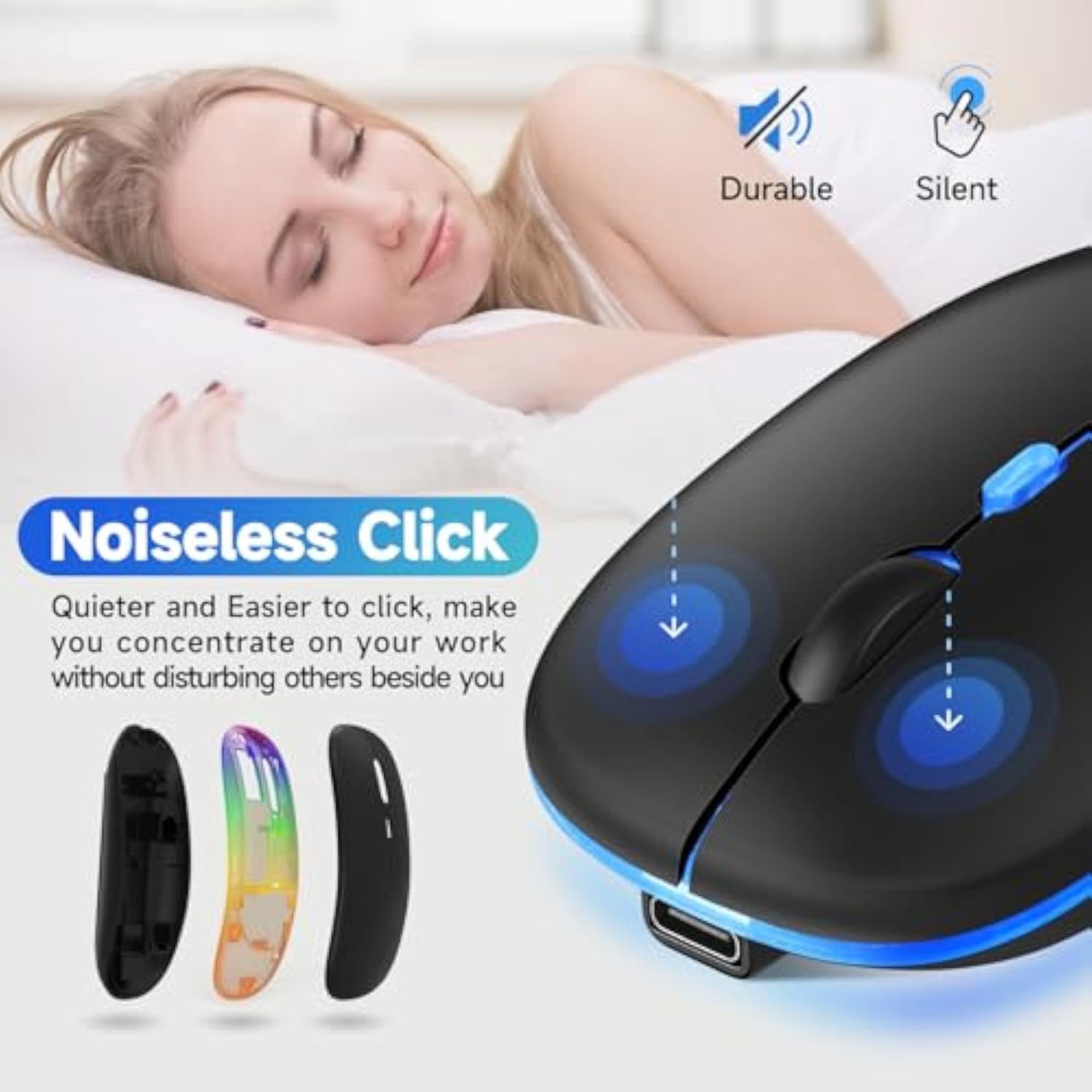 Wireless Bluetooth Mouse, Dual Mode(Bluetooth 5.2 And 2.4G) Usb Optical Mouse, Led Slim, Rechargeable (Type C Charging Port, Black) For Laptop, Pc, Mac Os, Android, Windows