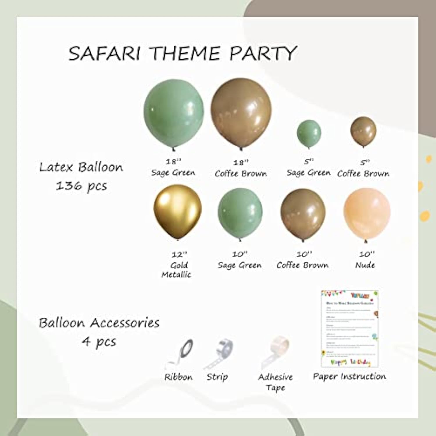 Sage Green Brown Balloon Arch Kit 140PCS Woodland Safari Bear Camping Baby Shower Party