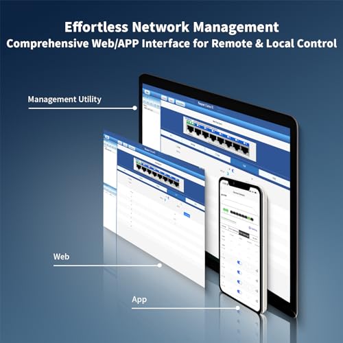 8 Port Gigabit Switch, Easy Smart Managed Ethernet Switch, Network Hub, Ethernet Splitter, Plug & Play, Fanless Metal Design, Vlan, Qos, Support Poe Powered, Desktop Or Wall Mount