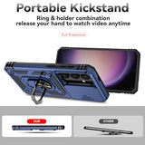 for  Galaxy S24 Plus Case, Soft Silicone Rubber Bumper Hard Plastic Phone Case with [Sliding Camera Lens Cover] [360° Rotatable Kickstand