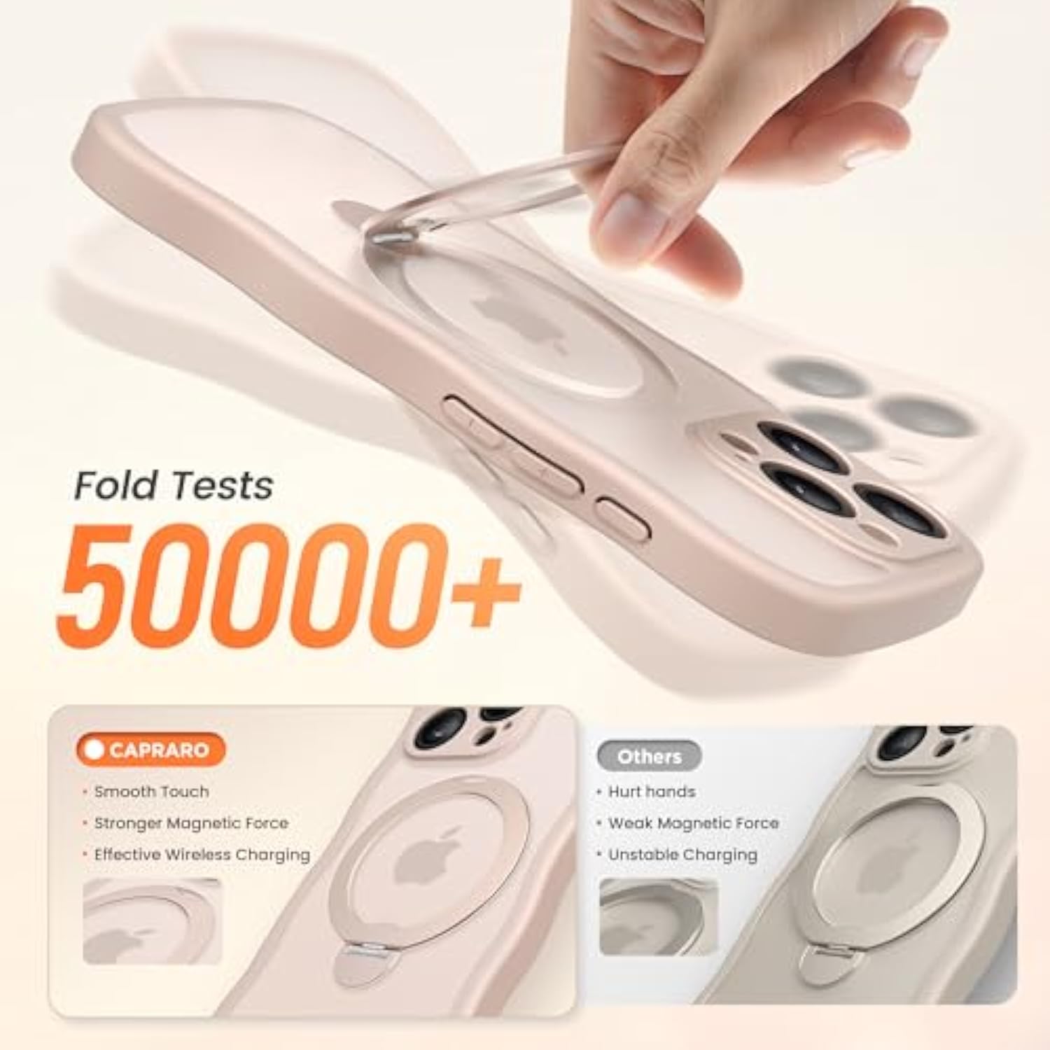 For Iphone 15 Pro Case With 360° Spin Magnetic Stand For Women, [Compatible With Magsafe] [Full Camera Protection] Cute Wave Translucent Matte Case For Iphone 15 Pro, Rose Gold