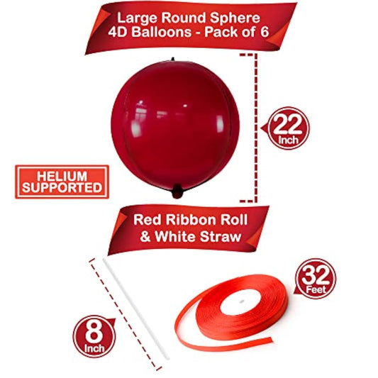 , Big Mylar Red Balloons - 22 Inch, Pack Of 6 | Ruby Red Balloons | Me
