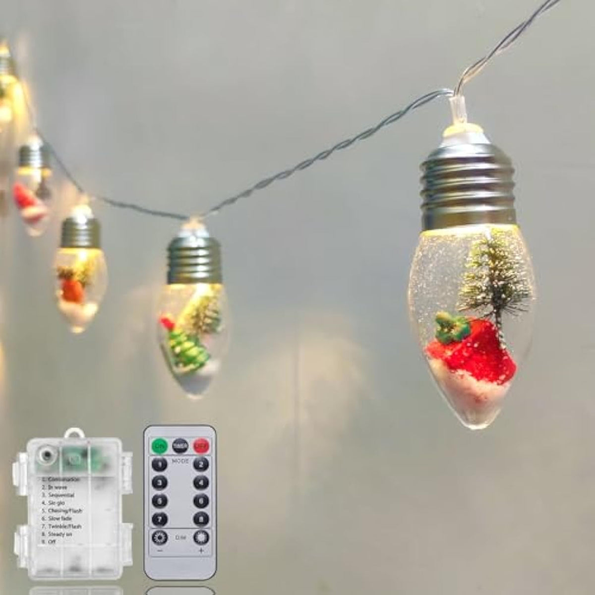 Christmas Lights 6.8Ft Led Christmas Tree Snow Globe Light 10 Shatterproof Edison Bulbs Battery Operated Light With Remo