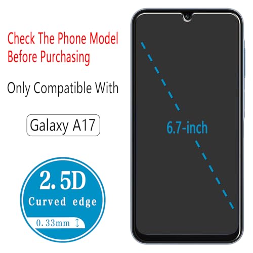(2 Pack) Designed for  Galaxy A17 5G Tempered Glass Screen Protector, Anti Scratch, Bubble Free