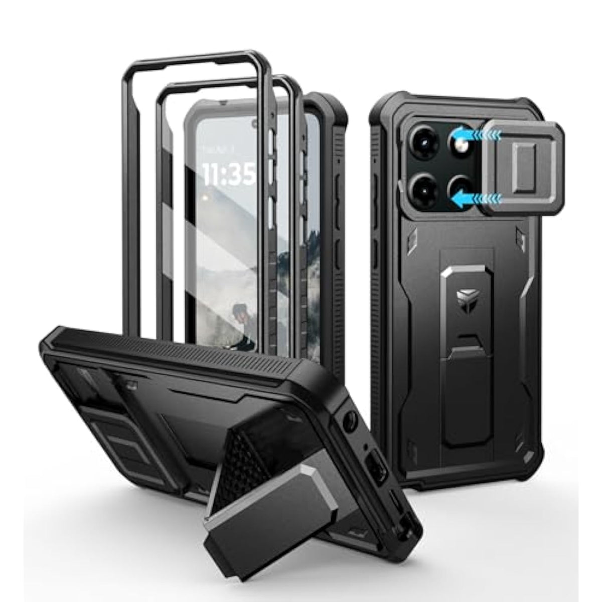 For Motorola Moto G Stylus-5G-2025 Case, [2 Front Frame] [Built-In Magnetic Slide Camera Cover] Heavy Duty Protection Shockproof Cover Case With Screen Protector Kickstand, 6.7 Inch Black