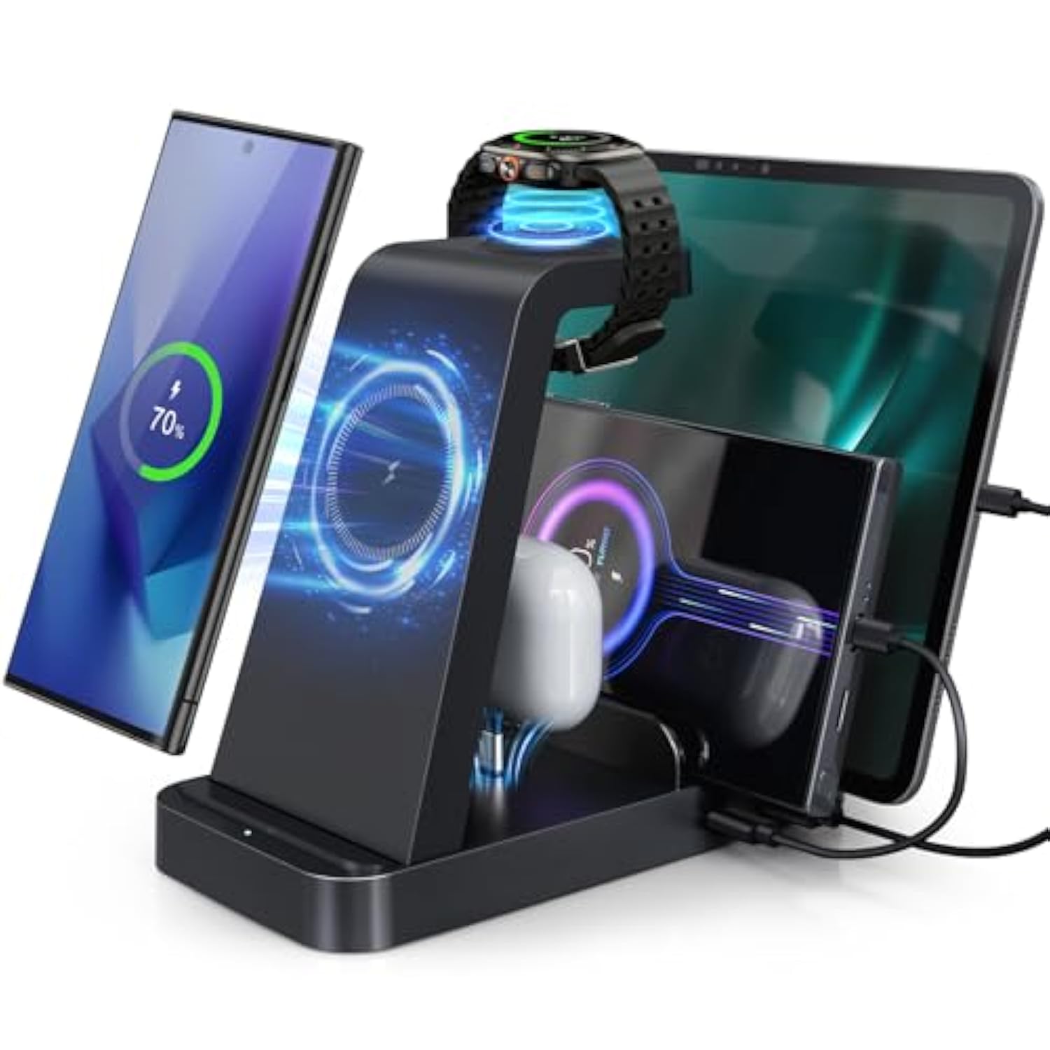 5 In 1 Wireless Charger For Samsung, Wireless Charging Station For Multiple Devices, Fast Charger Stand For Samsung Galaxy S25 Ultra S24 S23 S22 S20 Note 20 10 Z Fold 6 Galaxy Watch 7 6 5 Buds,Black