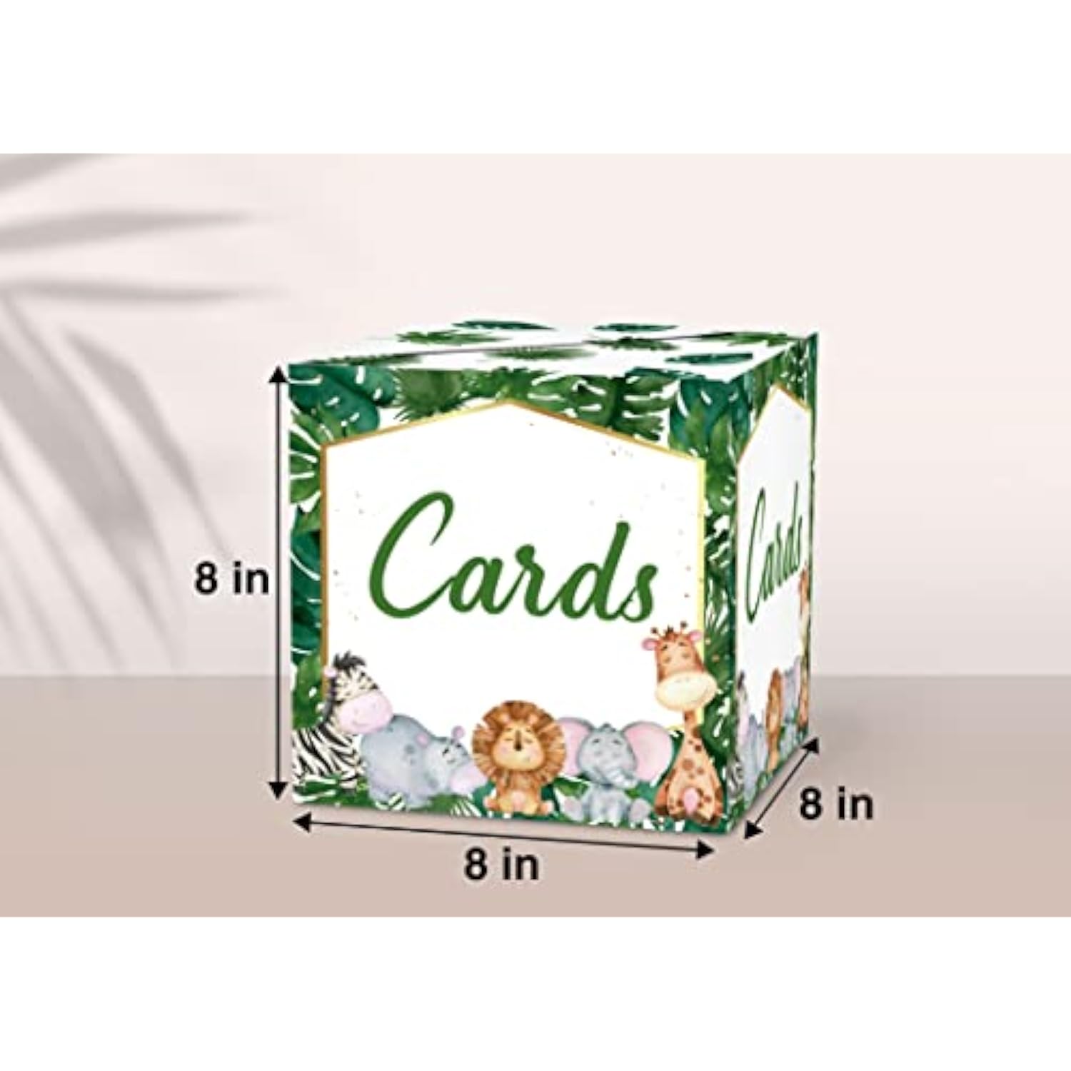 Safari Jungle Card Box - Wild Animal Collapsible Money Box Or Gift Box For Baby & Bride Shower, Birthday, Wedding Reception, Engagement Party, Graduation - 8"X8"X8" Party Favors Decorations Boxes(18)