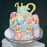 19 Pcs Gender Reveal Cake Topper Set, Includes He Or She Cake Topper Assorted Sizes Ball Picks Cookie Insert Topper Blue Pink Cupcake Topper For Boys And Girls Gender Reveal Baby Shower(Bear)