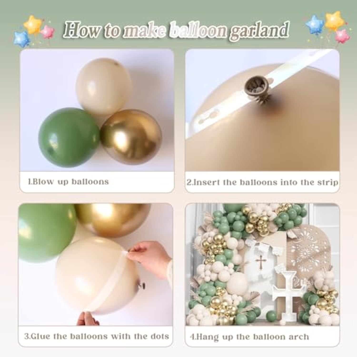 Baptism Theme Party Decorations Balloons Kit,145 Pcs Sage Green White Sand Gold Balloons Arch For First Holy Communion Decorations God Bless Christening Party Birthday Baby Shower Wedding Decoration