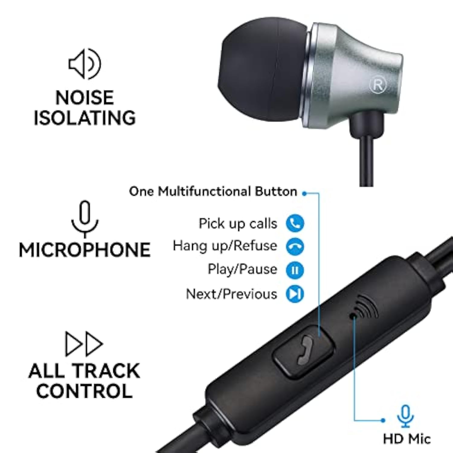 A101 Wired Earbuds Headphones For School Noise Isolating In-Ear Earphones With