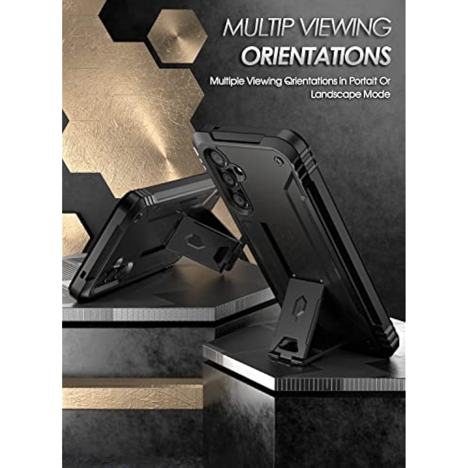 Revolution Case For Samsung Galaxy A54 5G, Built-In Screen Protector Work With Fingerprint Id, Full Body Rugged Shockproof Protective Cover Case With Kickstand, Black