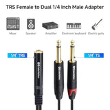 Cable Matters 2-Pack 1/4 TRS to Dual TS Stereo Audio Splitter Cable (Dual 1/4 Inch TS to TRS Female Adapter) in Black - 6 Inches / 0.15 Meters