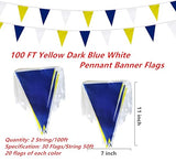 100 Feet Yellow Dark Blue & White Pennant Banner Flags String Hanging Yellow Dark Blue & White DIY Triangle Bunting Flags,Party Decorations for Grand Opening,Party Events,60 Pcs