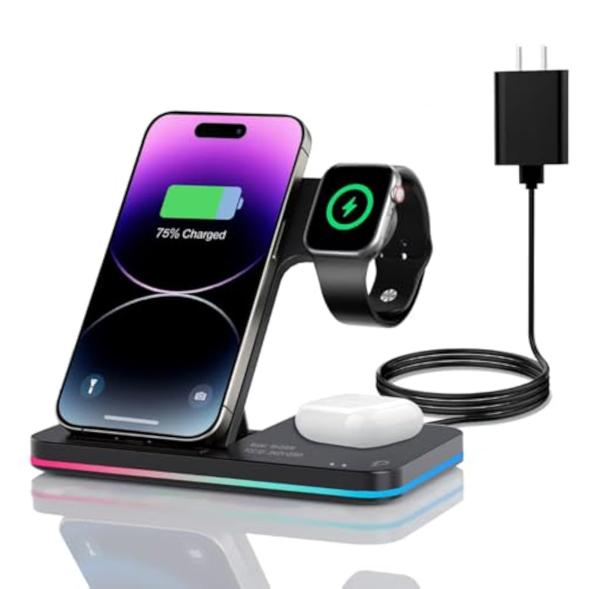 Wireless Charger 3 In 1 Charging Station Lphone Fast Foldable Charging Stand For Apple Multiple Devices With An 18 W Quick Charger For Lphone 16/15/14/13 Pro Max Apple Watch Aripods Pro 2